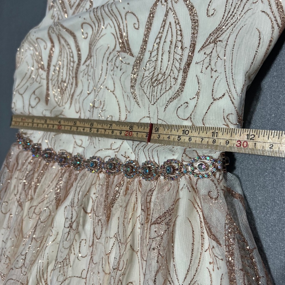 Rare Editions Girls 14 Rose Gold Glitter Damask Rhinestone Formal Gown Dress - Picture 9 of 14